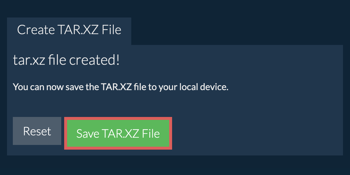 Save the created tar.xz file to local drive